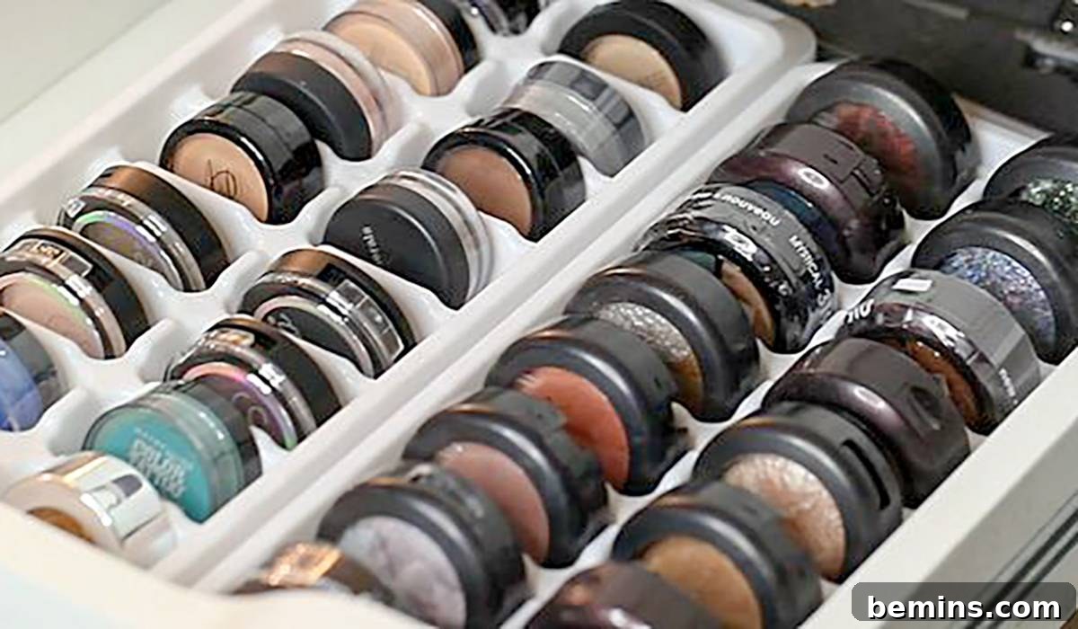 Makeup Organization with Ice Cube Trays