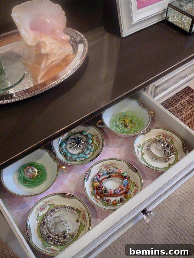 Jewelry Organization with Teacups and Bowls