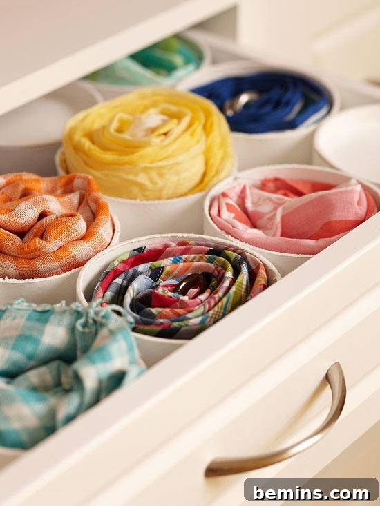 Drawer Organization with Cardboard Mailing Tubes