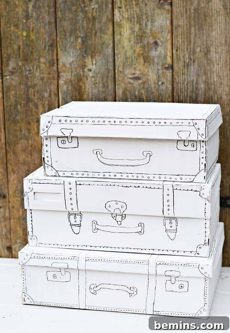 Faux Vintage Luggage Made from Cardboard Shoe Boxes