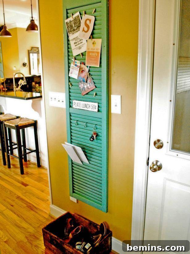 Entryway Organization with an Old Shutter