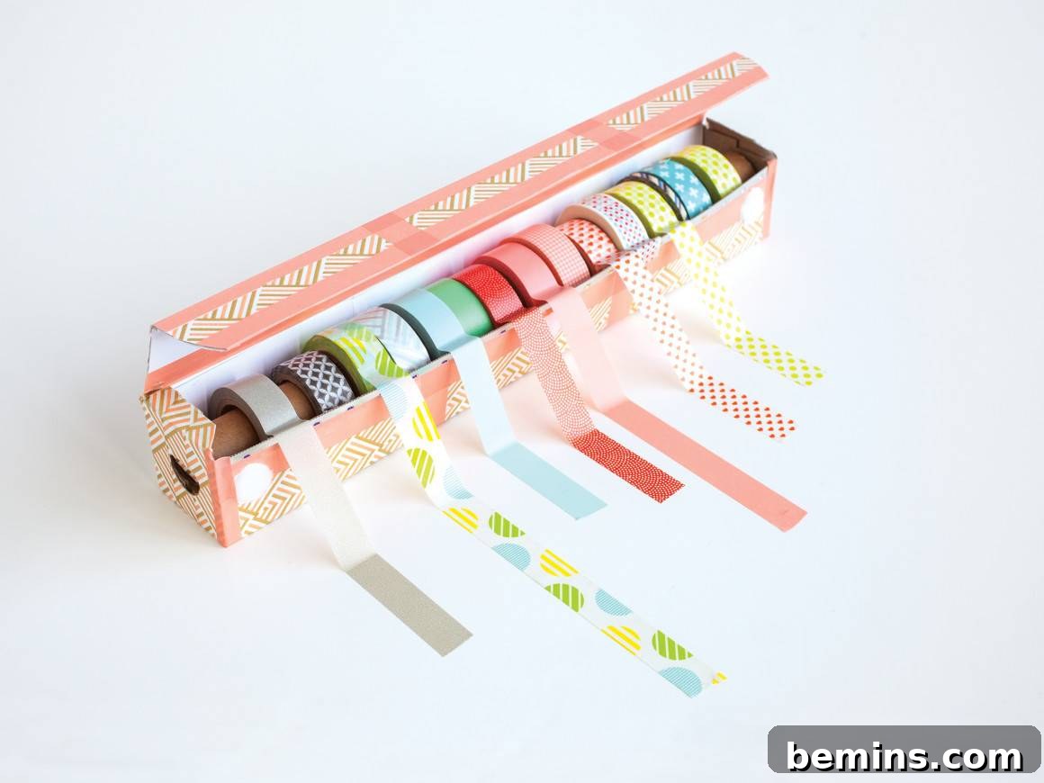 Washi Tape Storage with a Plastic Wrap Dispenser