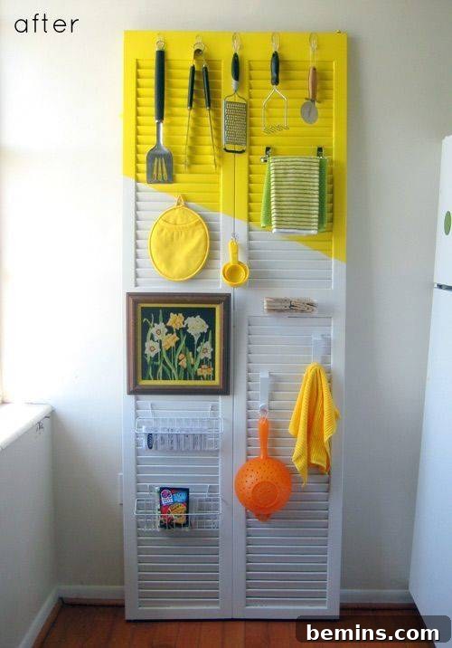 Vertical Kitchen Storage with Old Shutters