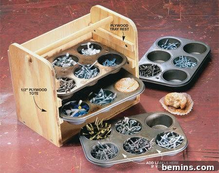 Hardware Storage with Old Muffin Tins