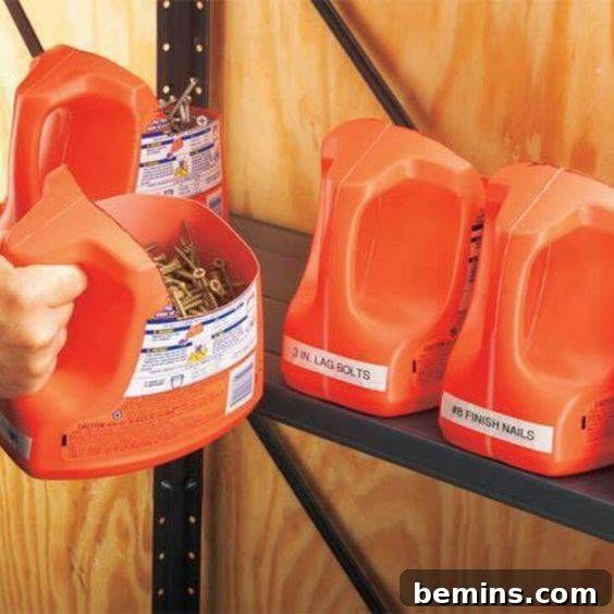 Garage Storage with Empty Detergent Bottles