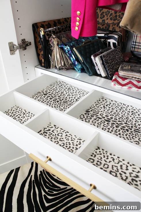 Crafting Your Perfect IKEA Closet: A Design Guide 31 A large white drawer with leopard print interior.