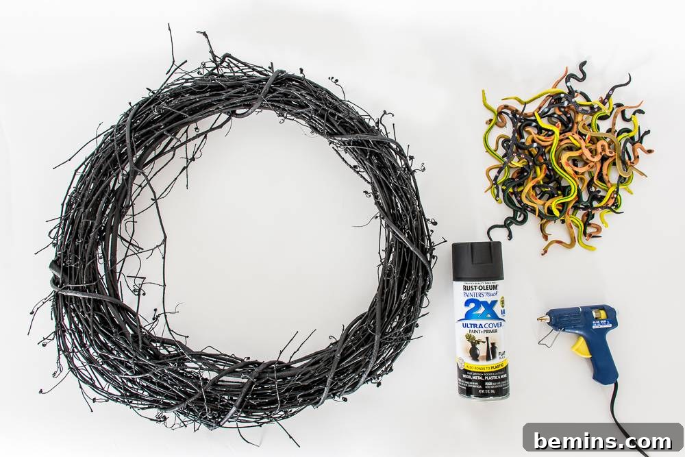 Materials needed for the Halloween wreath
