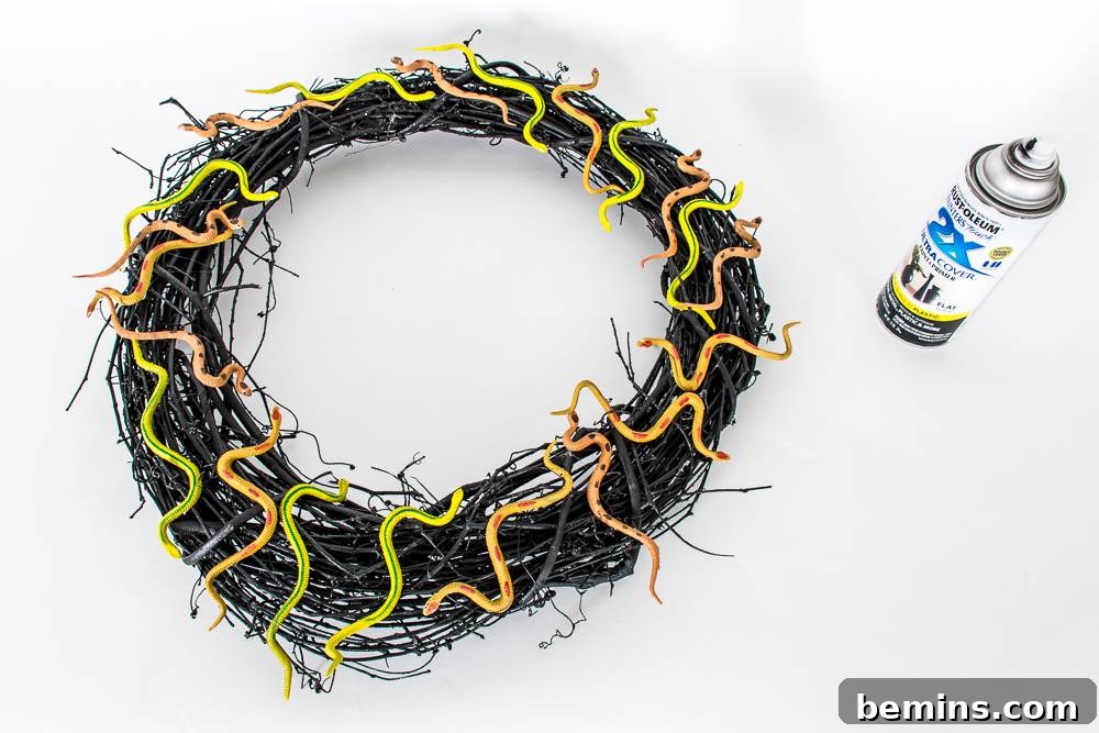 Spray paint the snake wreath