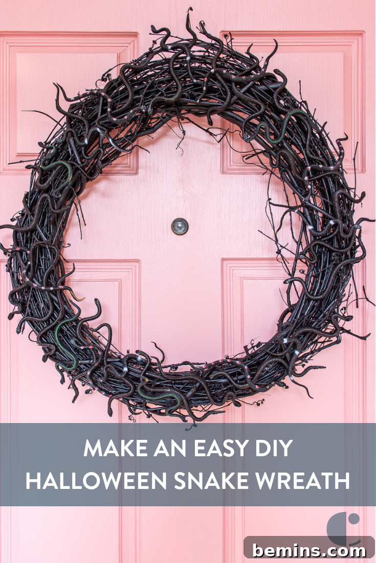 DIY Halloween Wreath project with creepy snakes
