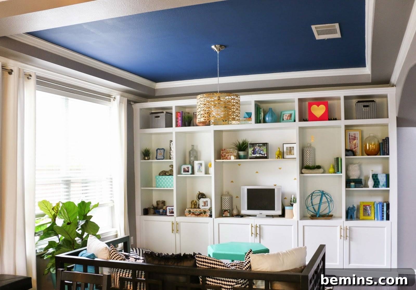 IKEA Entertainment Center Ideas for a Stylish Home 6 BESTA Built-ins with Blue Ceiling Accent
