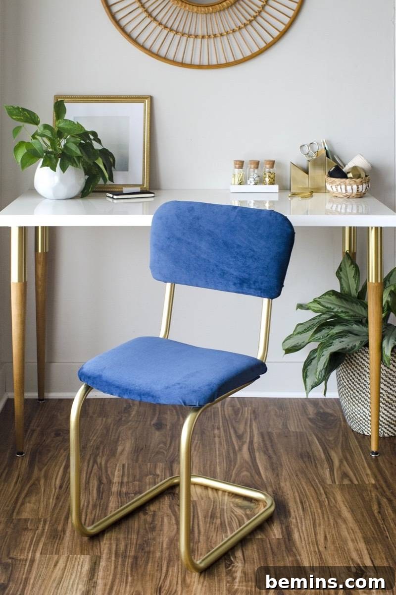 Rescued Chair's Stunning Transformation 14 stylish bent metal chair DIY - gold and navy blue