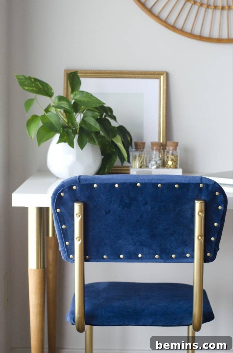Rescued Chair's Stunning Transformation 15 Chair makeover in blue velvet and gold