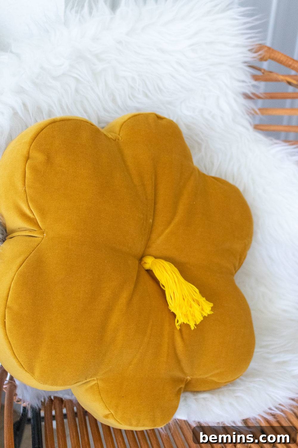 Detail shot of velvet flower pillow