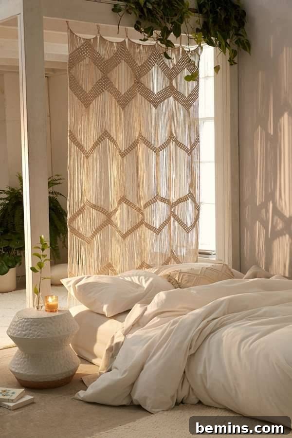 Meadowsweet Macramé Panel: Retro Room Divider, Headboard, or Curtain