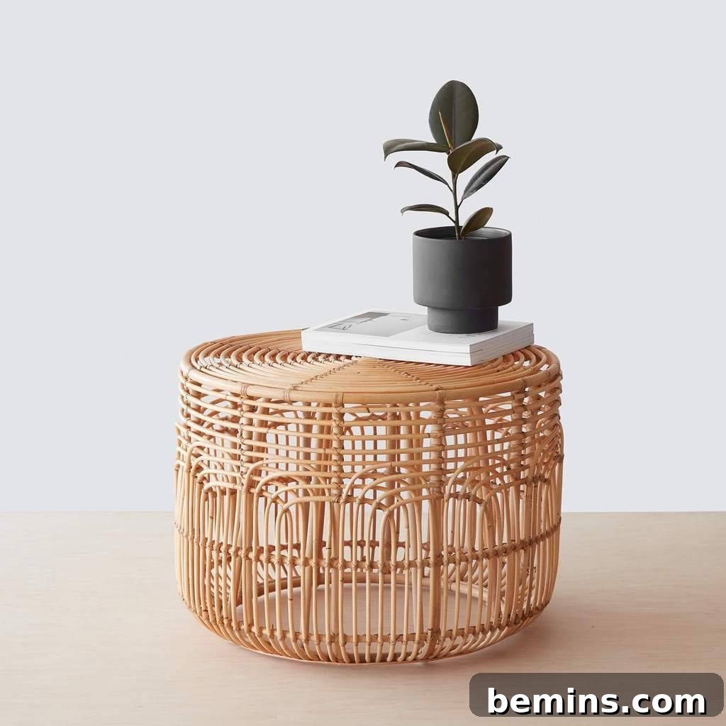 A stylish rattan side table from The Citizenry, perfect for adding texture and warmth to any room