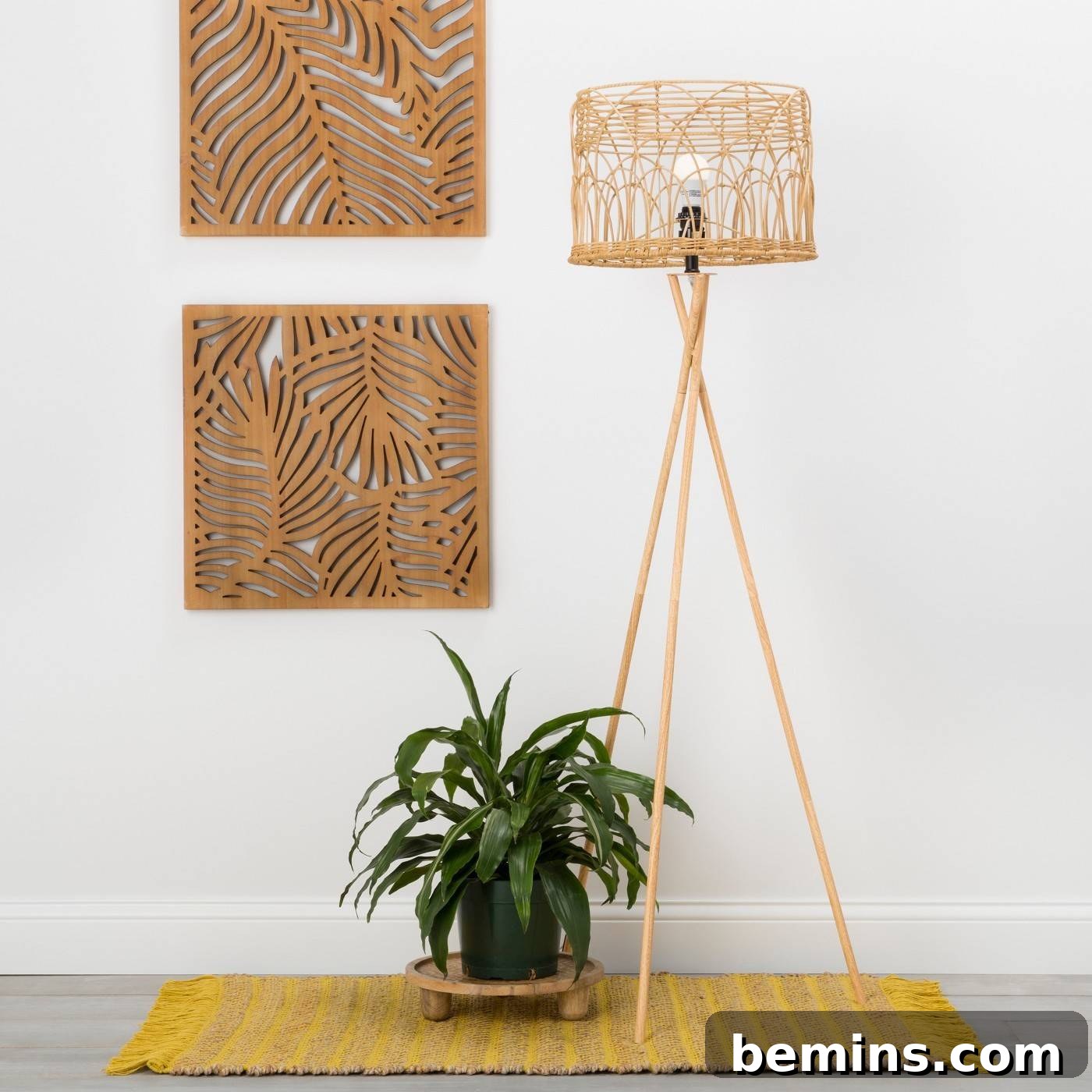 A contemporary rattan tripod floor lamp from Target, adding a touch of natural elegance to your lighting