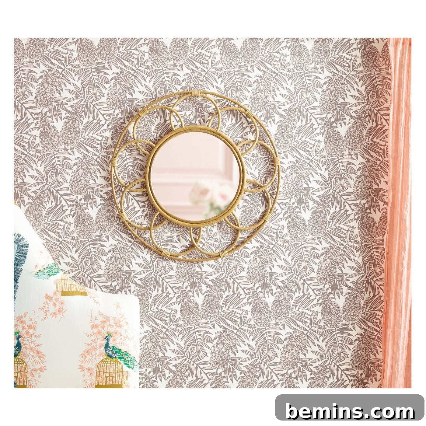 A decorative rattan mirror from Target, perfect for adding a touch of bohemian charm to your walls