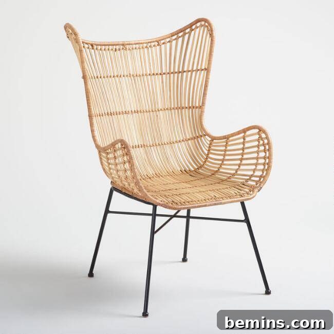 An intricate rattan chair from World Market, available in both natural and black finishes