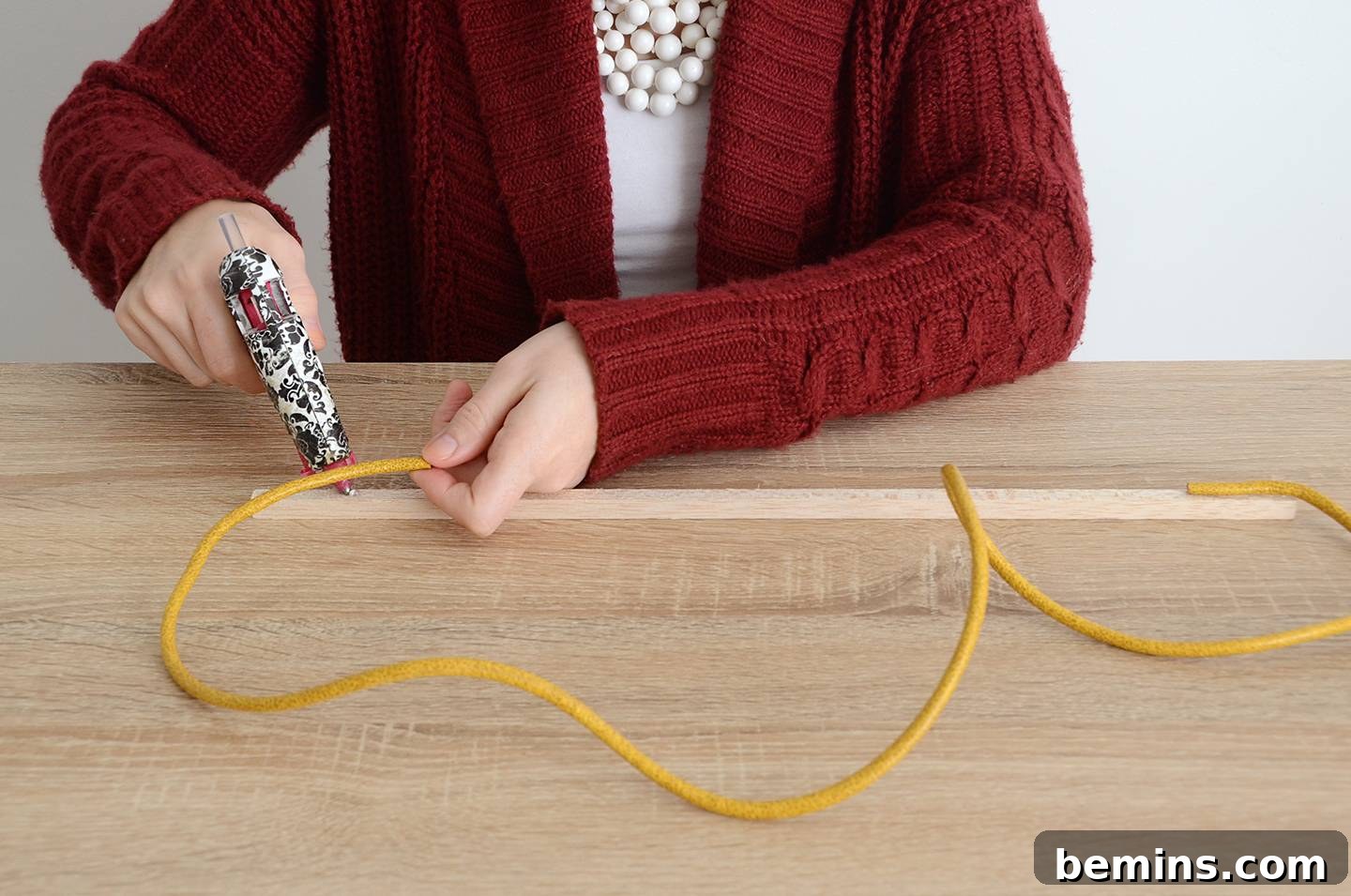 Attaching Leather Cord to Dowel Rod