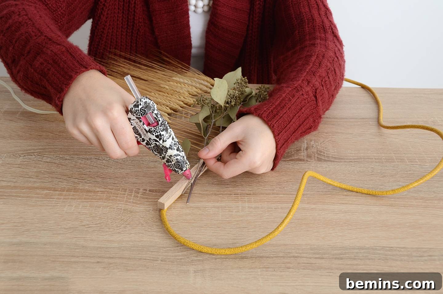 Adding Eucalyptus to the Wall Hanging