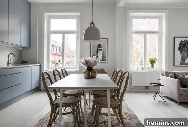 Kitchen with blue cabinets