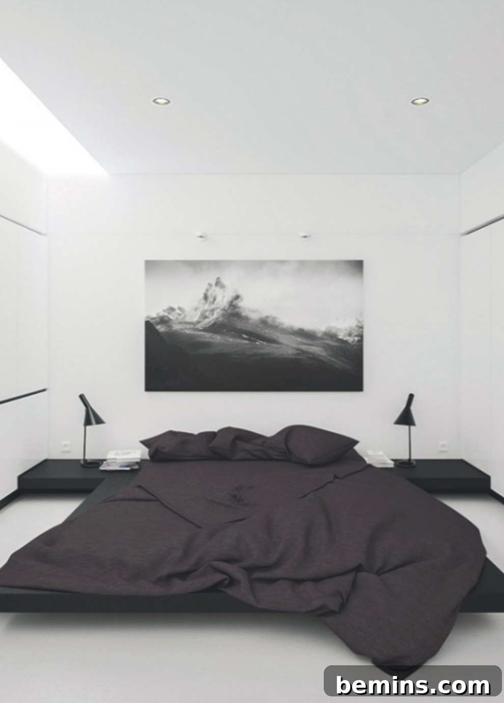 Black and white minimal bedroom