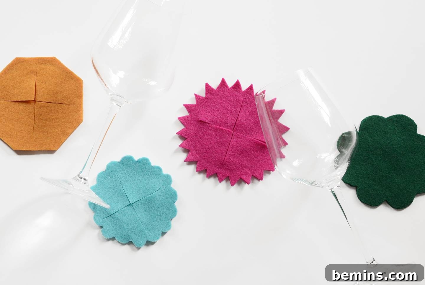 DIY Felt Wine Glass Coasters: A Stitch-Free Project 11 Finished DIY no-sew felt wine glass coaster.