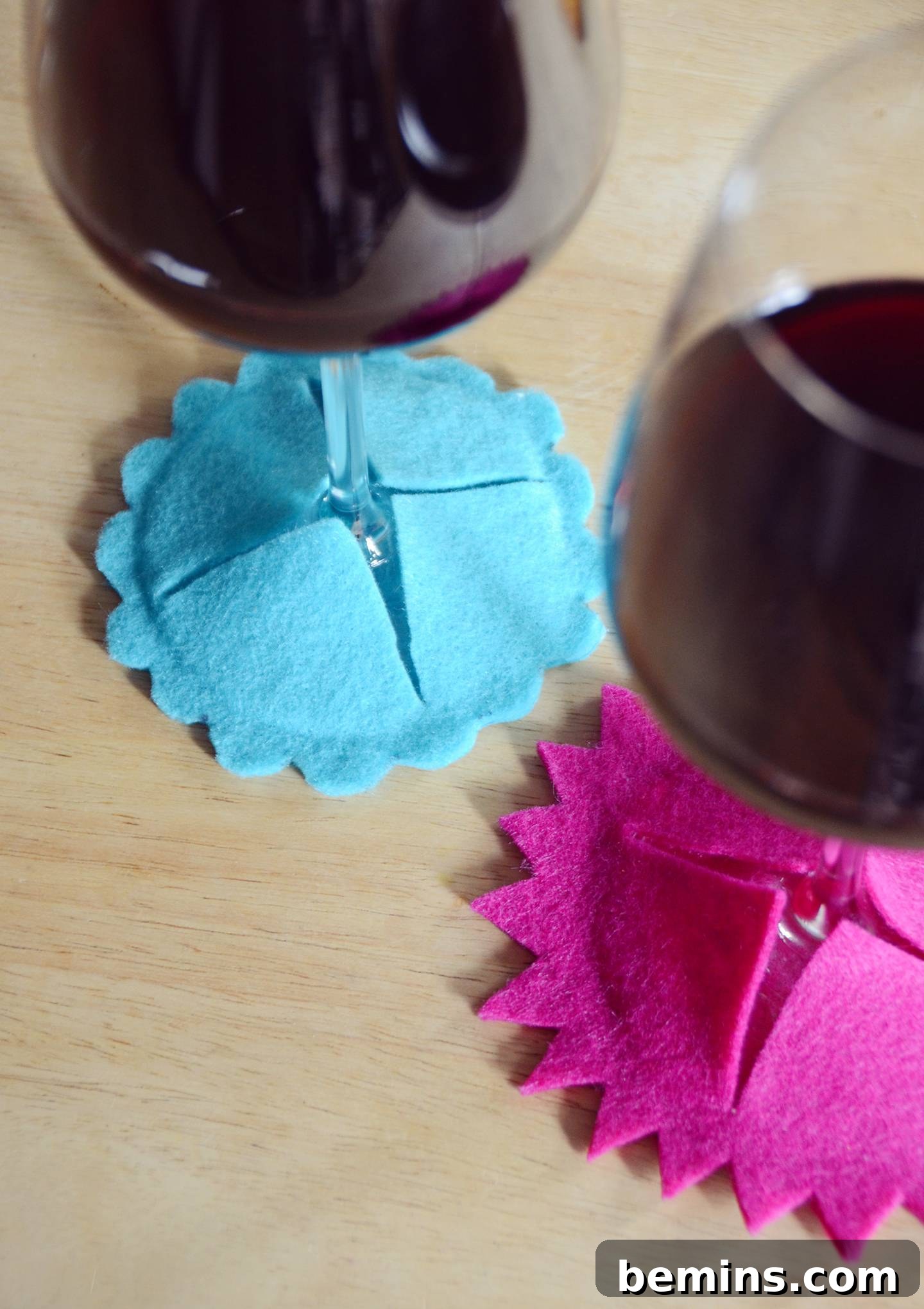 DIY Felt Wine Glass Coasters: A Stitch-Free Project 13 DIY felt wine glass coasters acting as drink markers.