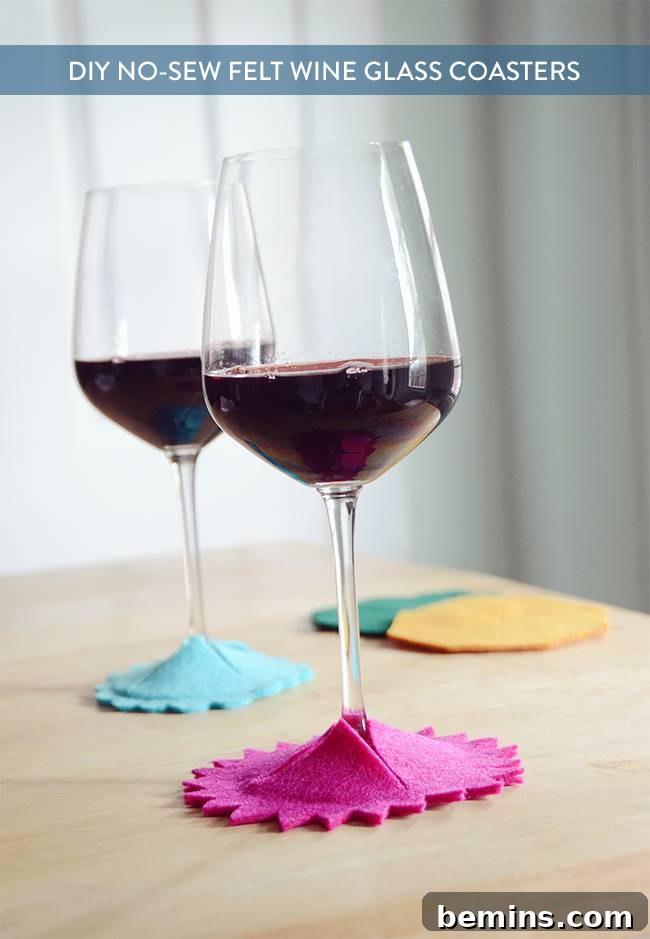 DIY Felt Wine Glass Coasters: A Stitch-Free Project 14 Share your DIY wine coaster project on Pinterest!