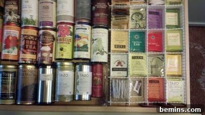 Well-organized tea drawer with slotted organizers