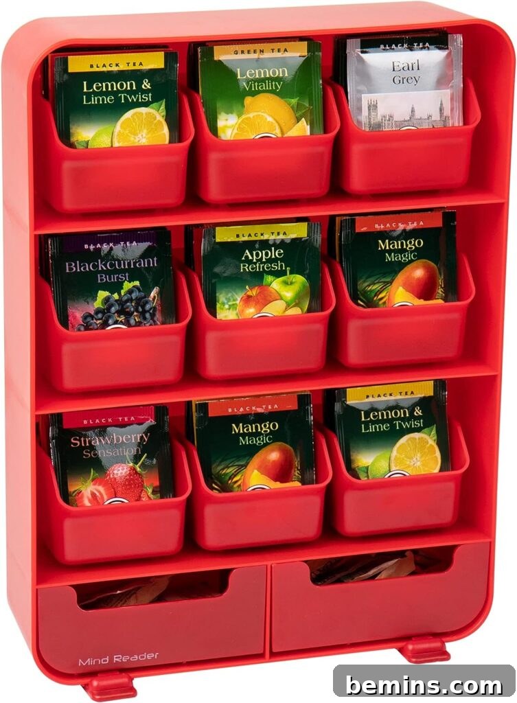 Bright and cheerful countertop tea organizer