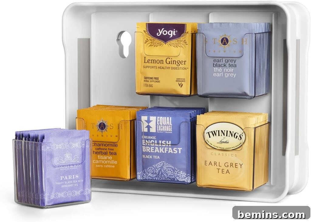 Wall mounted tea organizer with removable drawers