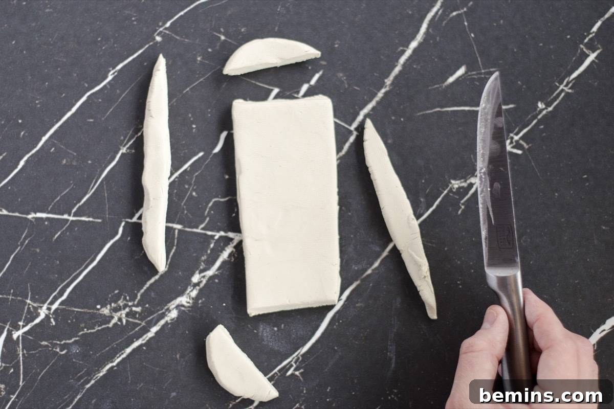 Cutting the clay into a rectangle