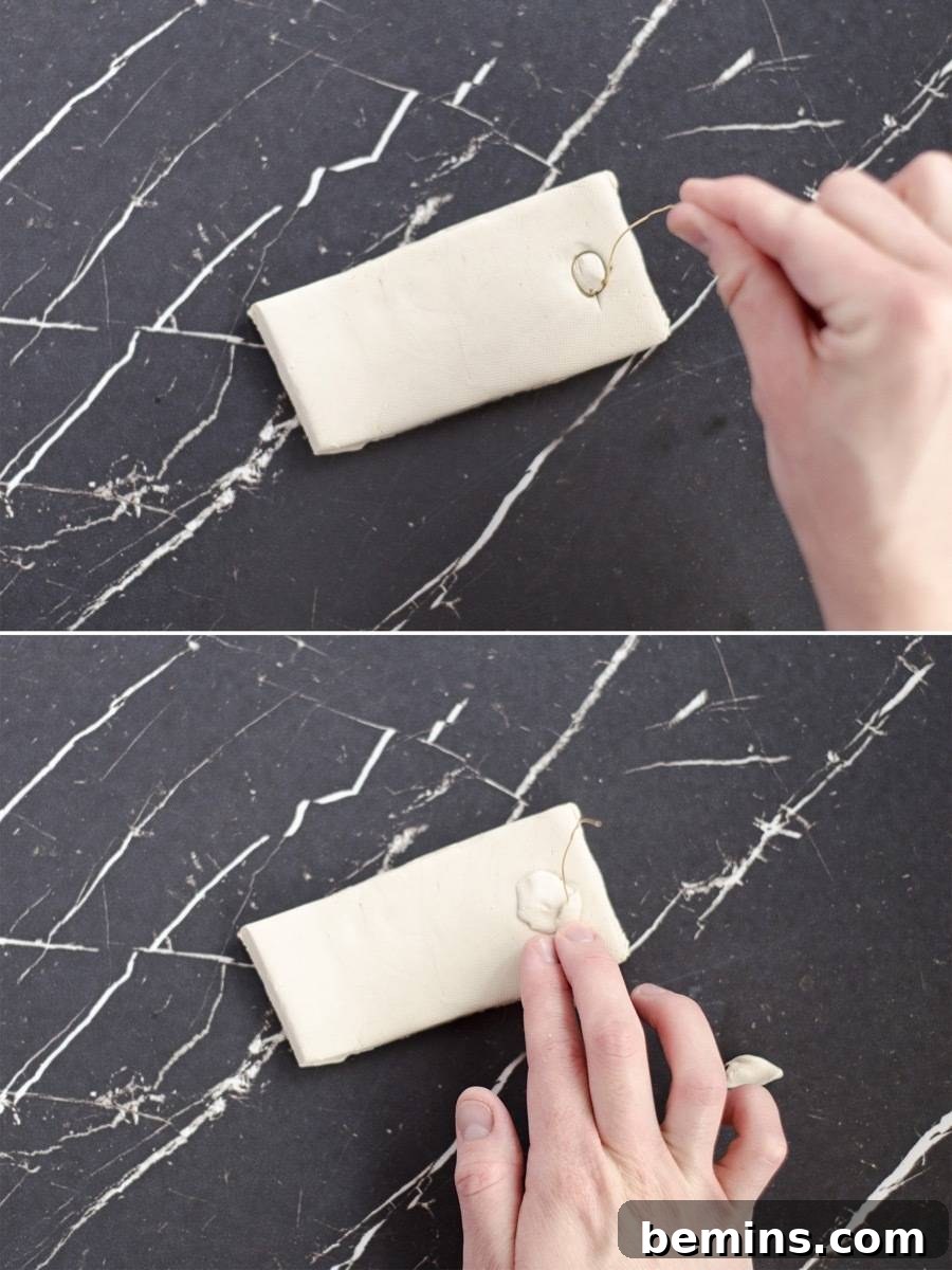 Attaching the wire to the clay