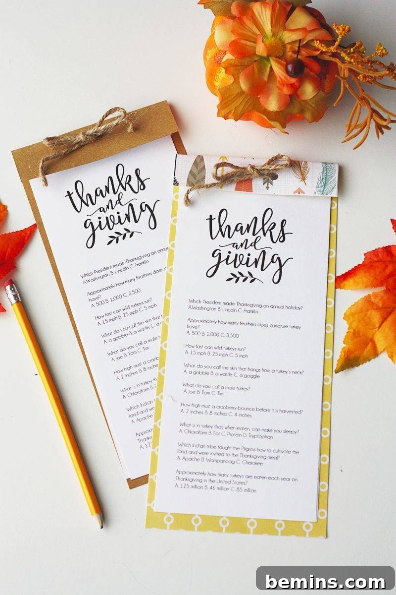 Printable Thanksgiving Trivia
