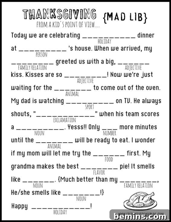Thanksgiving Kids Mad Lib