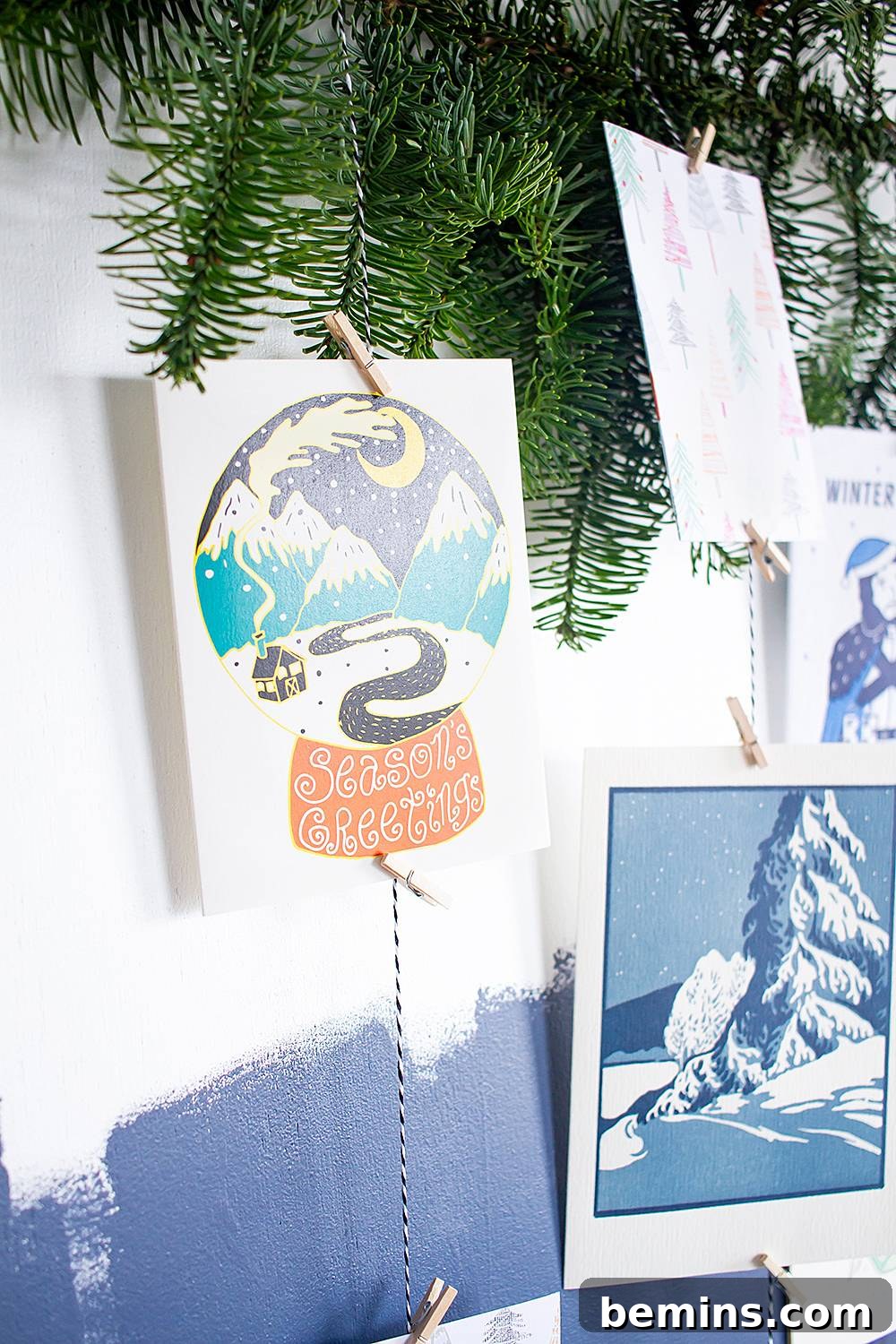 Finished DIY Branch Holiday Card Display
