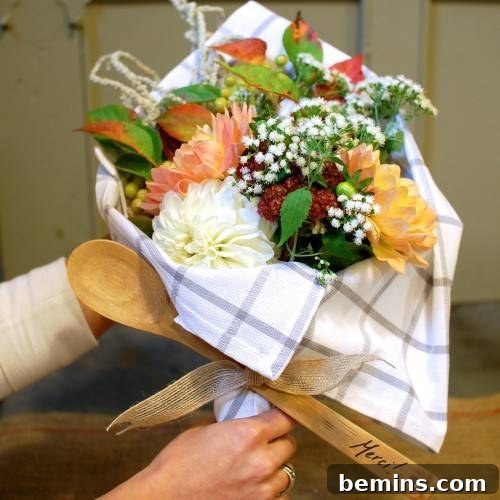 Tea Towel Wrapped Flower Bouquet