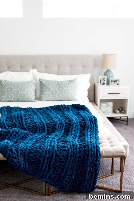 Chunky Arm Knit Ribbed Blanket Pattern by Anne Weil of Flax & Twine
