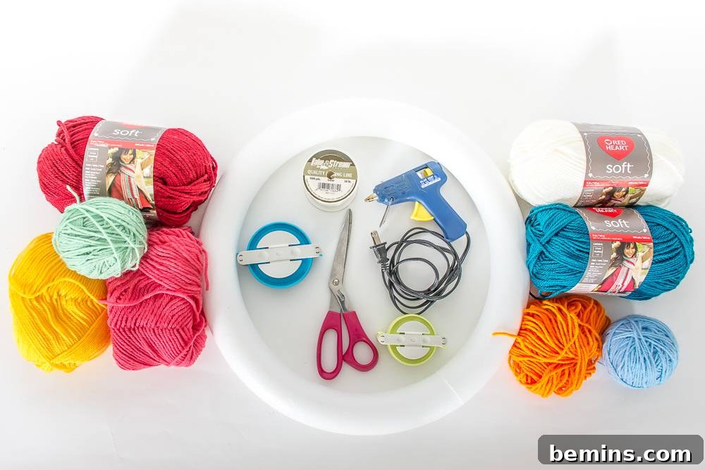 A Vibrant Boho Holiday Pom Pom Wreath 3 Materials needed for this project