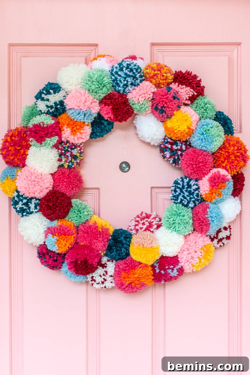 A Vibrant Boho Holiday Pom Pom Wreath 9 DIY boho holiday pom-pom wreath