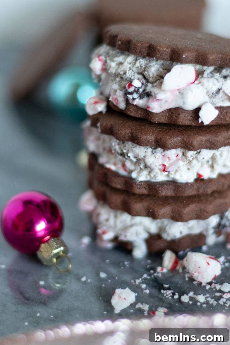 Homemade Peppermint Christmas Cookie Ice Cream Sandwiches Ready to Enjoy