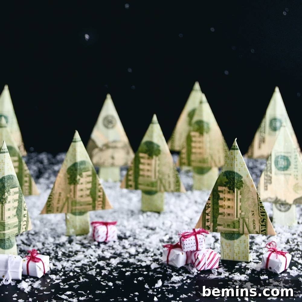 Tiny village of christmas dollar trees.
