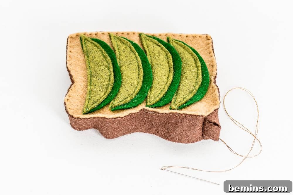 Felt Avocado Toast Ornament: A Foodie Festive DIY 8 Sewing a felt avocado toast ornament
