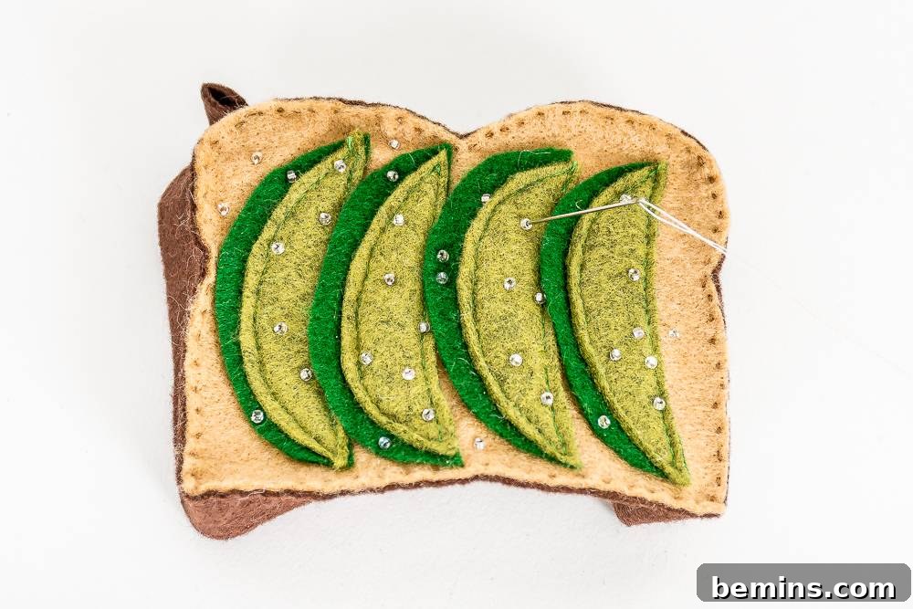 Felt Avocado Toast Ornament: A Foodie Festive DIY 9 Sewing a felt avocado toast ornament