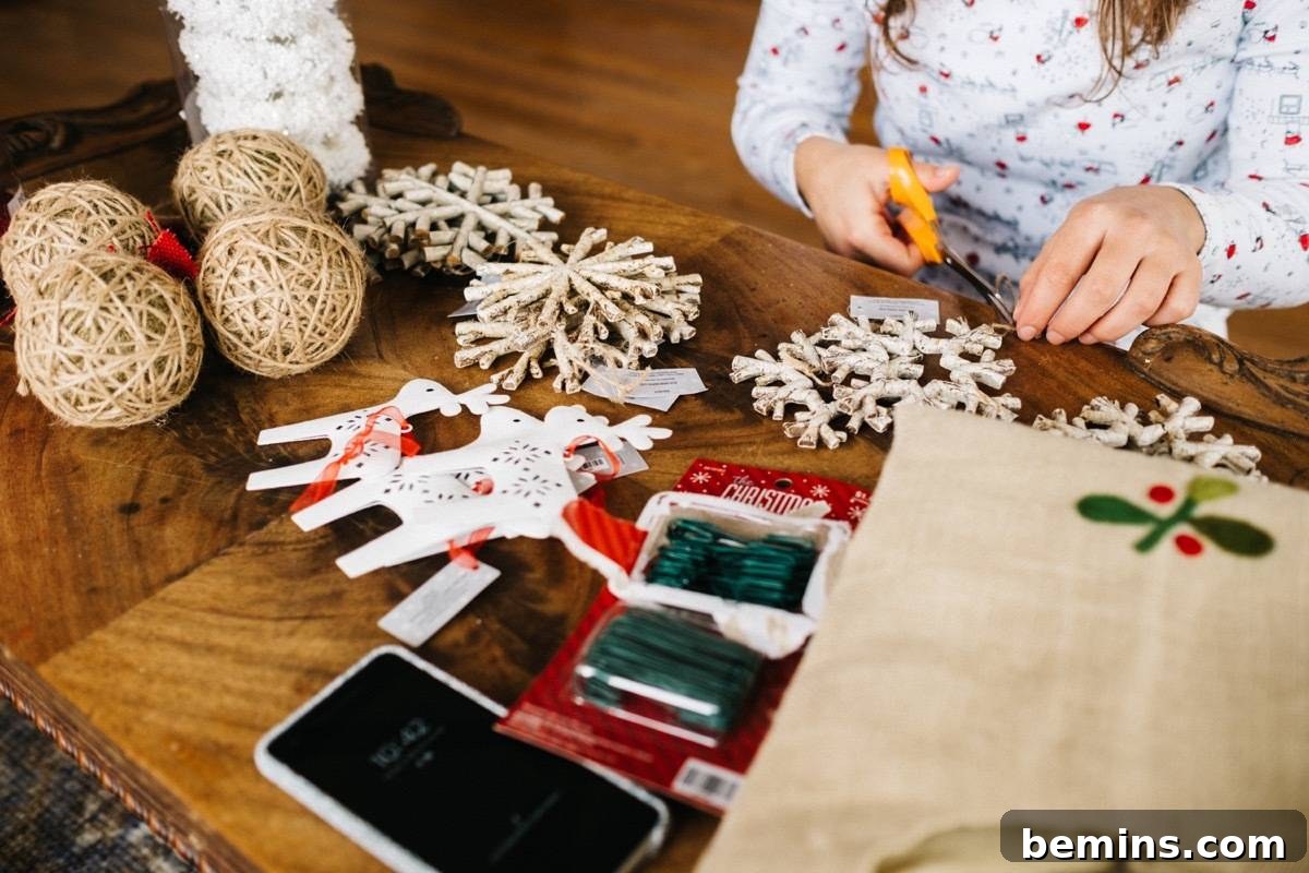 Woman crafting holiday ornaments