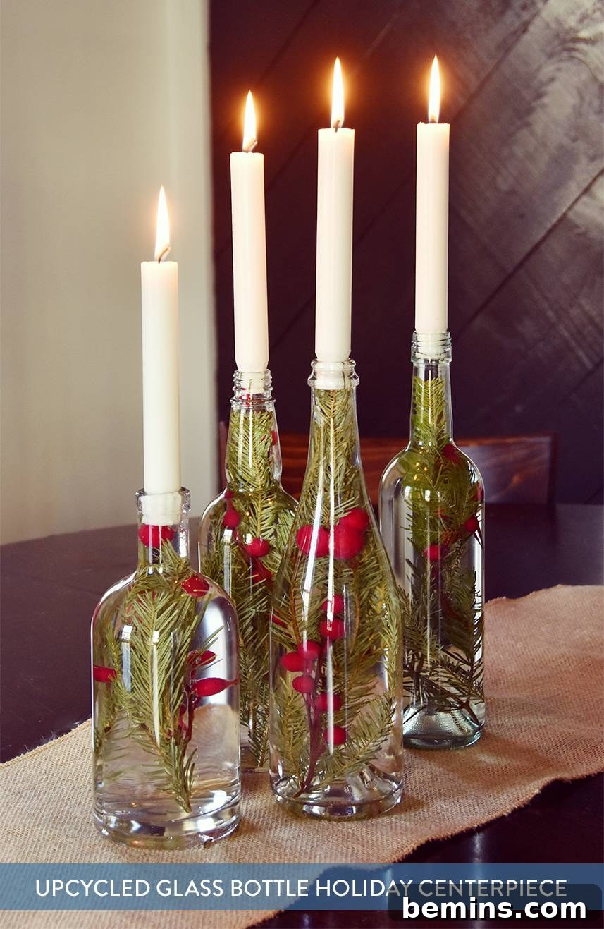 Upcycled Glass Bottle Holiday Centerpiece