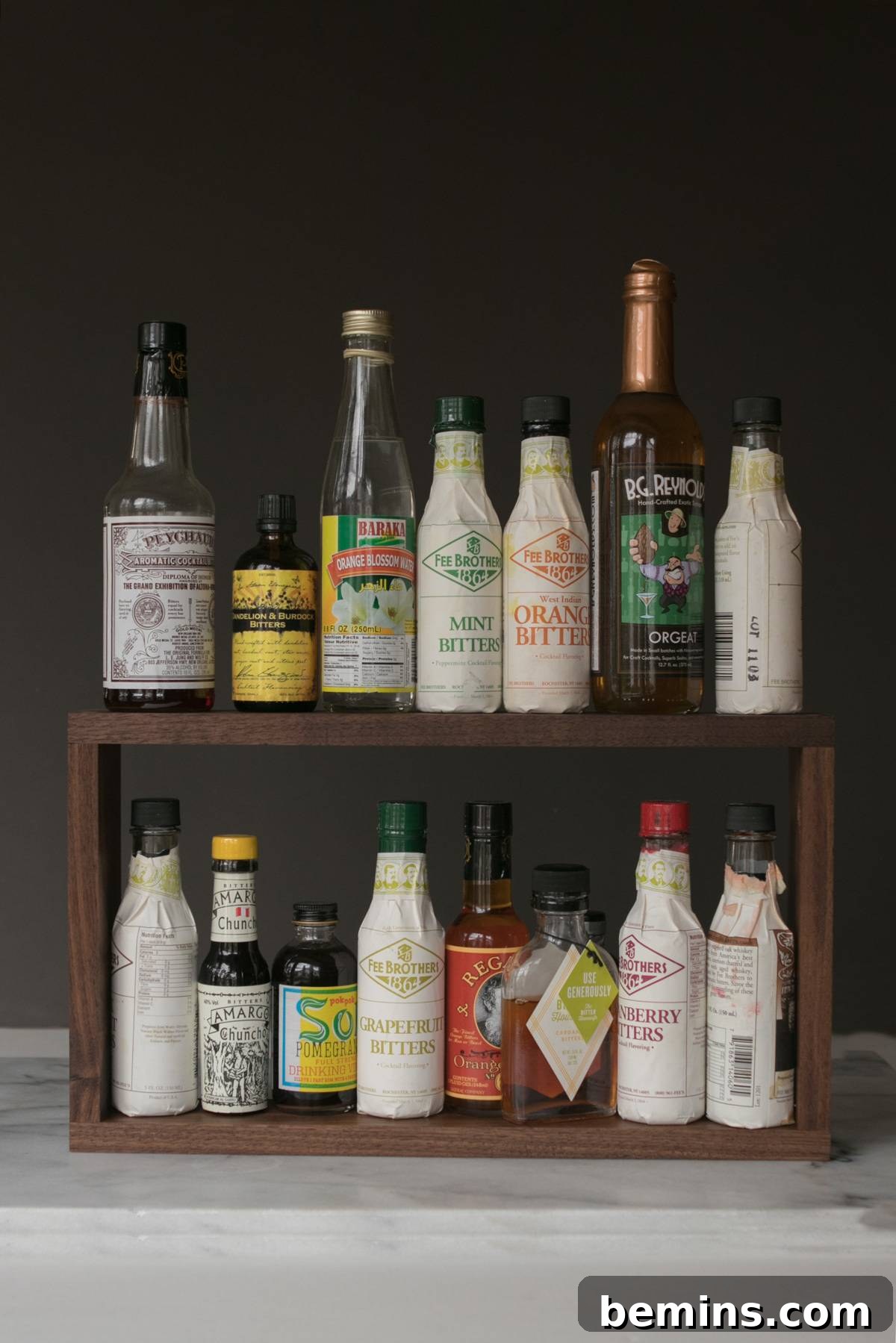 Simple Box Shelf Loaded with Bottles