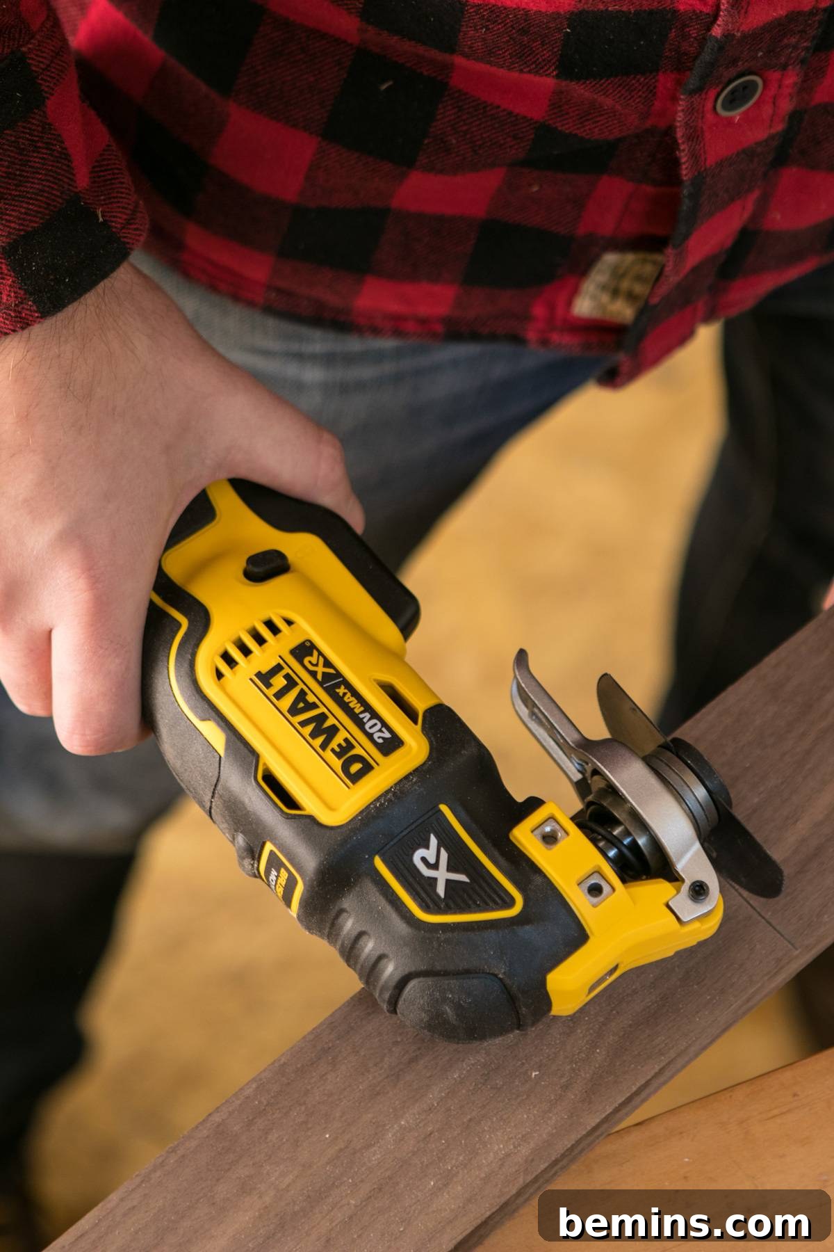 Cutting the Wood Using a Dewalt Oscillating Tool