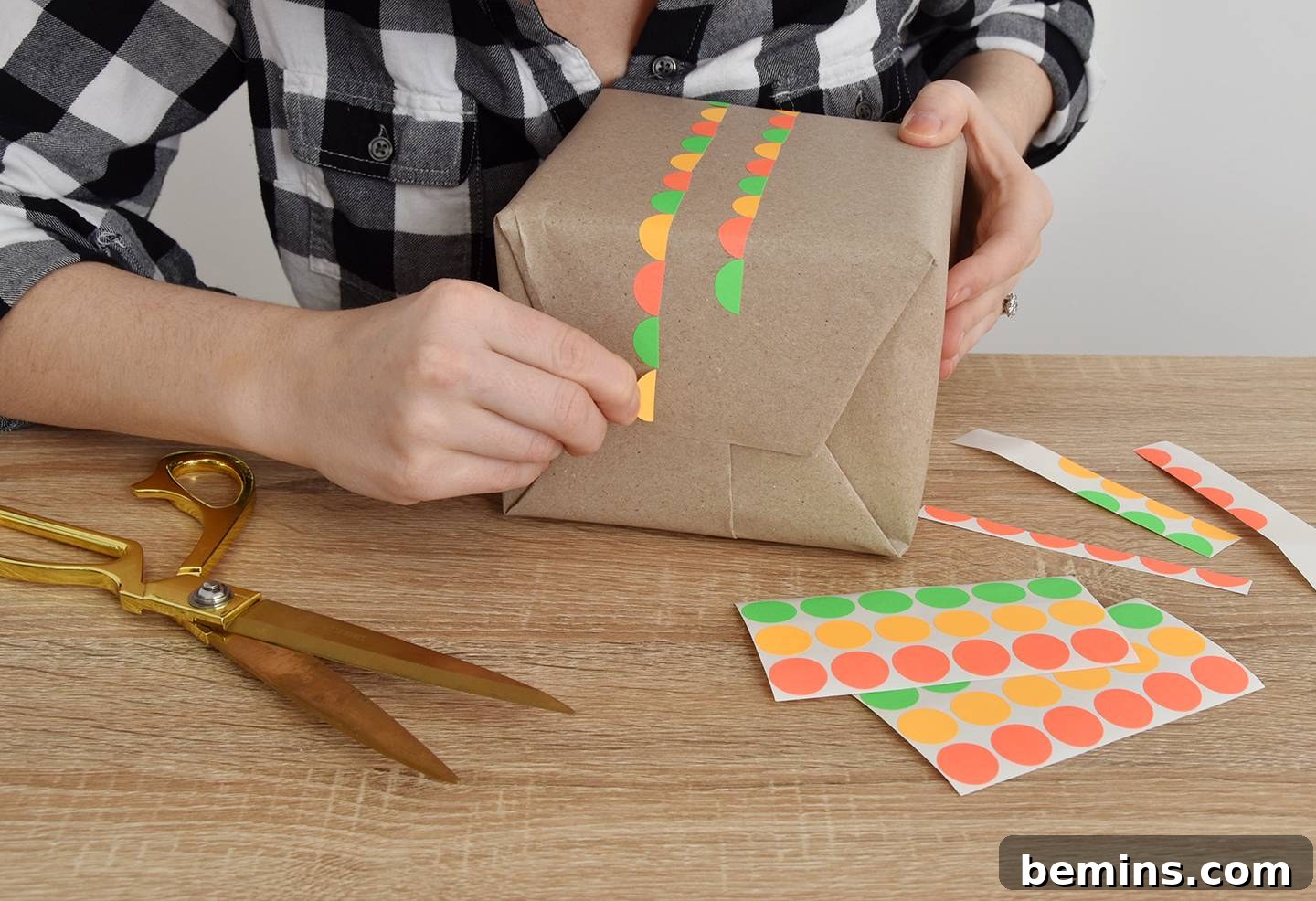 Neon Scalloped Gift Wrap Idea using Garage Sale Tags